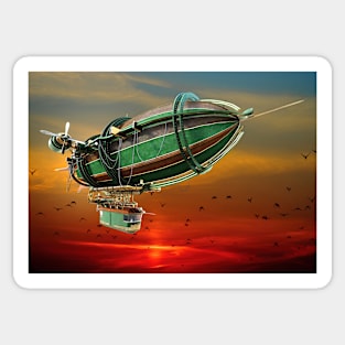 Fantasy steampunk blimp on sun set Sticker